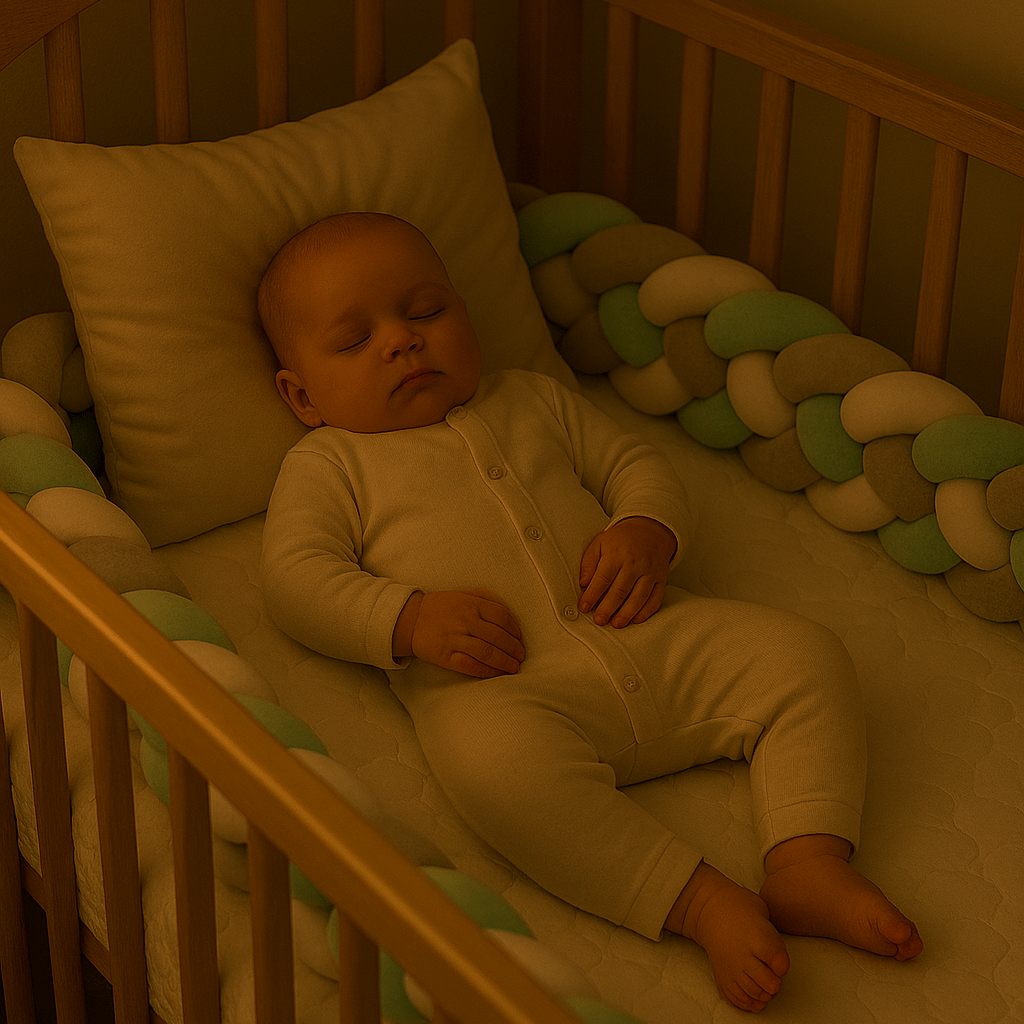 bébé dors dans son berceau entourer d'un tour de lit bebe