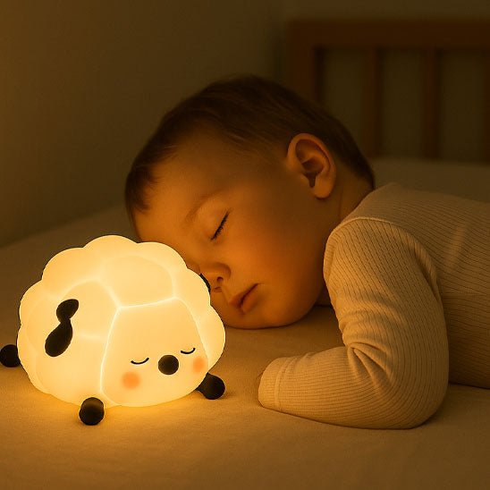Veilleuse bébé - Des moments magiques - jeune enfant dormant avec la veilleuse mouton