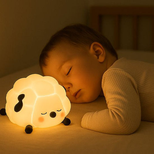 Veilleuse bébé - Des moments magiques - jeune enfant dormant avec la veilleuse mouton