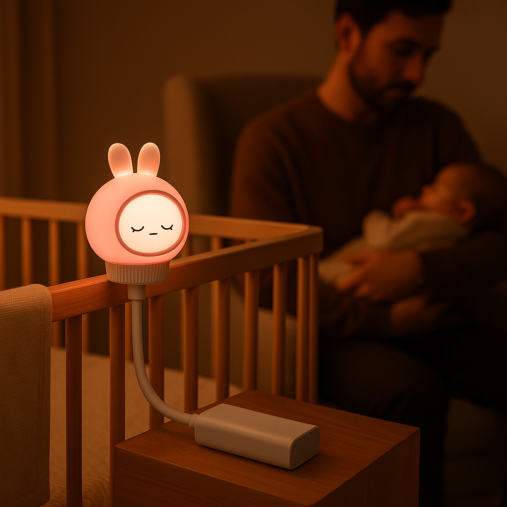 Veilleuse bébé - SweetDream - lapin magique et papa qui berce bébé