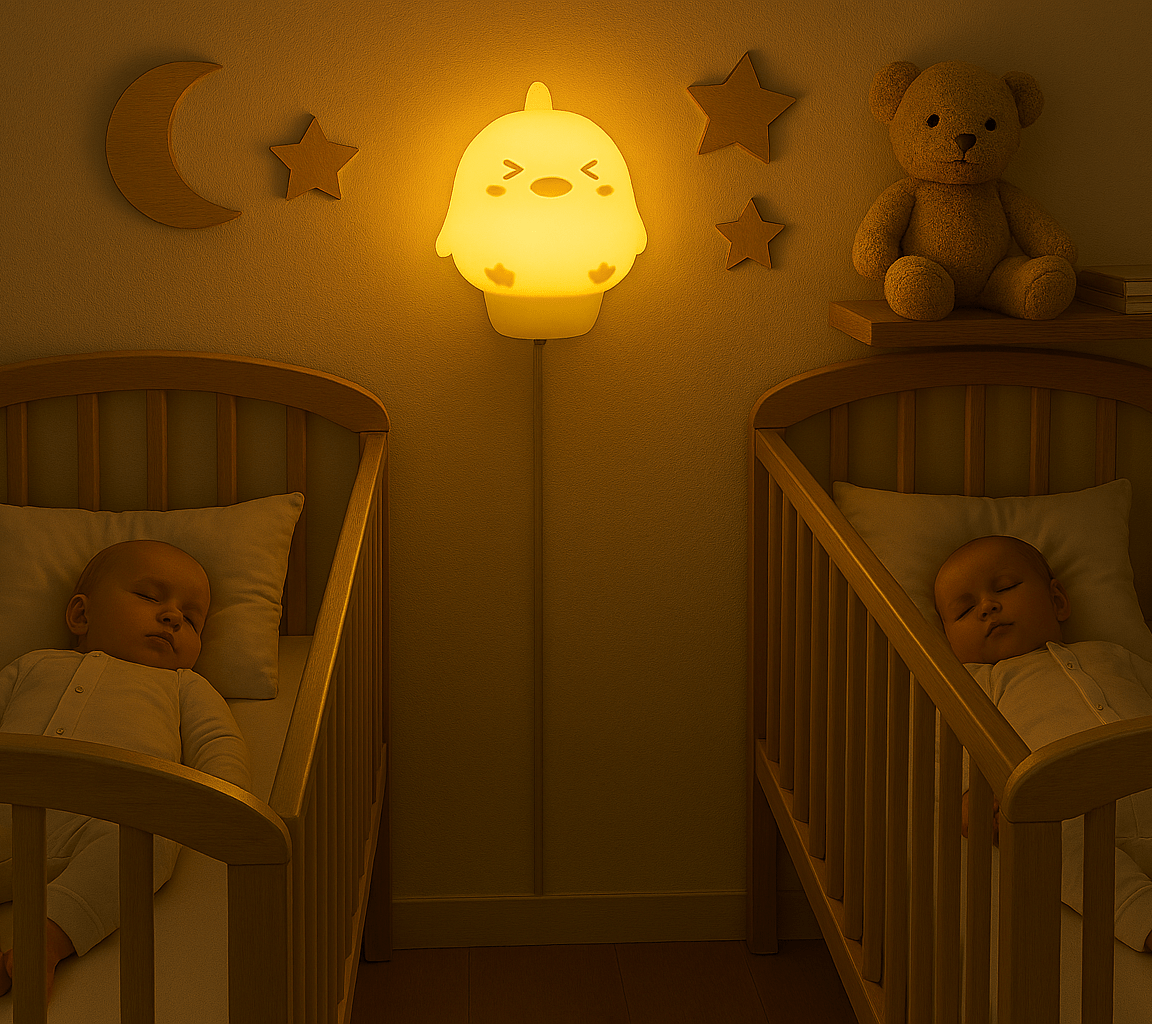 Veilleuse Bébé - SweetDream - Jumeaux dorment avec la veilleuse bébé allumé près de eux