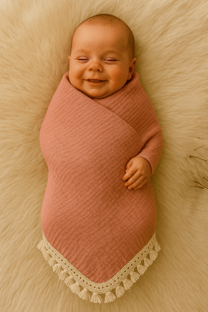 Bébé emmailloter dans une couverture bébé rose