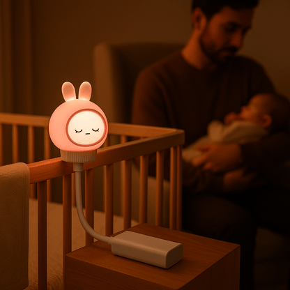 Veilleuse bébé - SweetDream - lapin magique et papa qui berce bébé